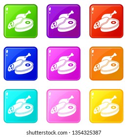 Meat food icons set 9 color collection isolated on white for any design