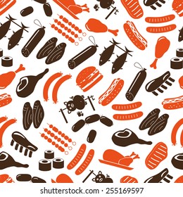 meat food icons and symbols color seamless pattern eps10