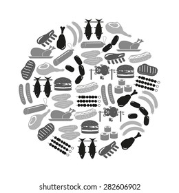 meat food icons and symbols set in circle eps10