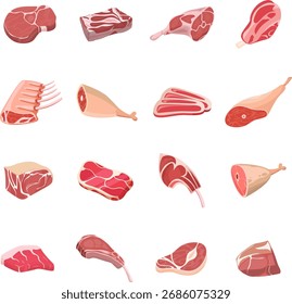 Meat food icons and vector bundle set.