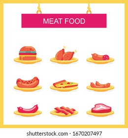 Meat Food on the plate icon set. vector illustration with flat design, simple, trendy and new design