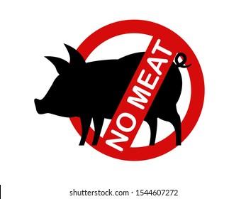 Meat forbidden sign. Vector sign , silhouette of a pig .