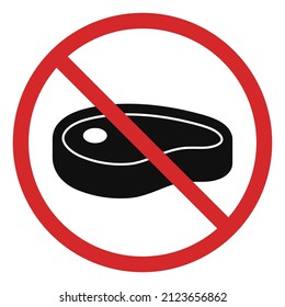 Meat Forbidden Silhouette Icon. No Allow Ban Meat Pictogram. Caution Red Stop Sign of Pig, Cow, Pork, Chicken Meat Icon. Only Vegetarian Food. Isolated Vector Illustration.