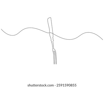 Meat fork continuous line. Continuous one line drawing meat fork. Kitchen fork concept. single line drawing