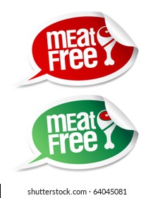Meat free stickers set in form of speech bubbles.