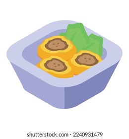 Meat fruit balls icon isometric vector. Cuisine food. Peri dish