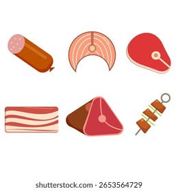Conjunto de ilustración plana de carne buena de 6 Elementos