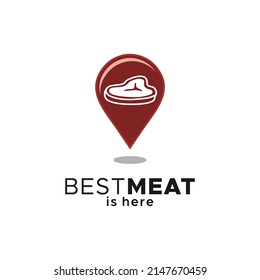 Meat GPS Pin Position, Butchery Market Store Navigation Map vector logo design