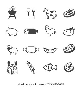 meat and grill icons, mono vector symbols