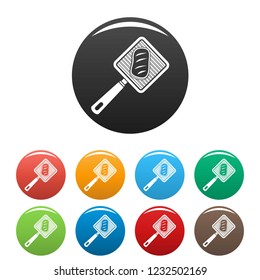 Meat grill icons set 9 color vector isolated on white for any design