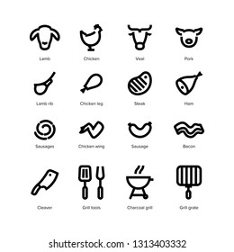 meat and grill icons vector set