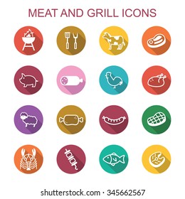 meat and grill ong shadow icons, flat vector symbols