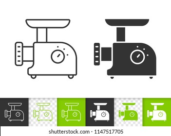 Meat grinder black linear and silhouette icons. Thin line sign of kitchen equipment. Mincer outline pictogram isolated on white and transparent. Vector icon shape of Meat Grinder simple symbol closeup