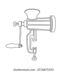 Meat grinder - hand drawn black and white vector illustration.