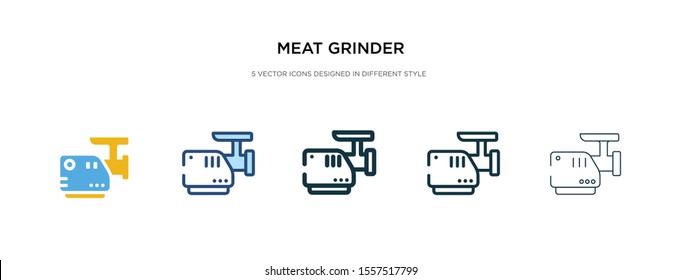 meat grinder icon in different style vector illustration. two colored and black meat grinder vector icons designed in filled, outline, line and stroke style can be used for web, mobile, ui