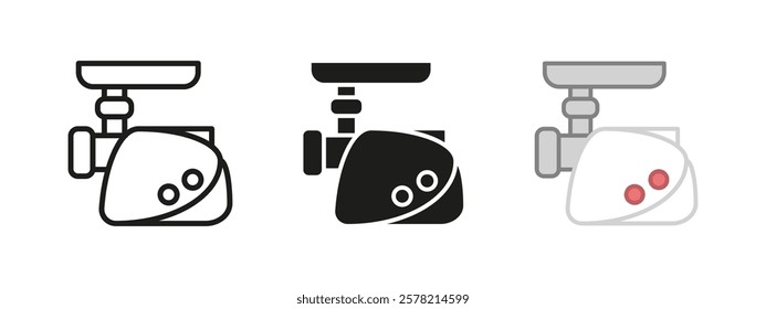 Meat grinder icon. Electric meat grinder machine vector illustration. Kitchen appliance device. Butcher equipment symbol. Meat ground sign. Cooking utensil pictogram. Meat chopper grinder concept.