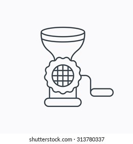 Meat grinder icon. Manual mincer sign. Kitchen tool symbol. Linear outline icon on white background. Vector