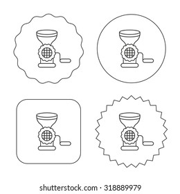 Meat grinder icon. Manual mincer sign. Kitchen tool symbol. Flat circle, star and emblem buttons. Labels design. Vector