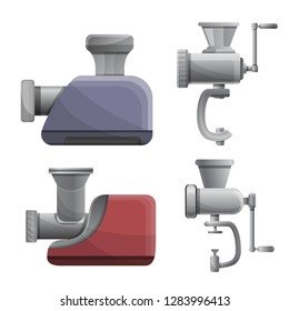 Meat grinder icons set. Cartoon set of meat grinder vector icons for web design