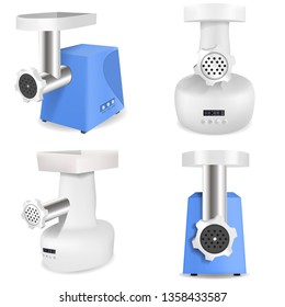 Meat grinder icons set. Realistic set of meat grinder vector icons for web design isolated on white background