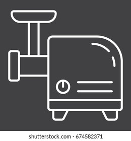 Meat Grinder line icon, household and appliance, vector graphics, a linear pattern on a black background, eps 10.