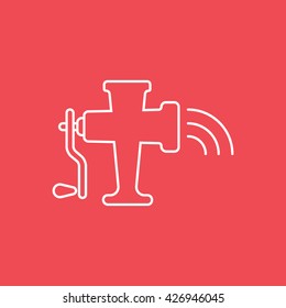 Meat Grinder Line Icon On Red Background