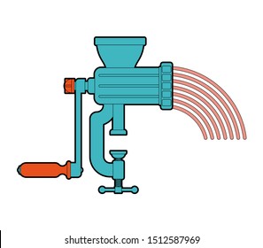 Meat grinder and minced meat. hasher and Stuffing cartoon. mincer vector illustration