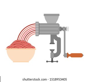 Meat grinder and minced meat. hasher and Stuffing cartoon. mincer vector illustration