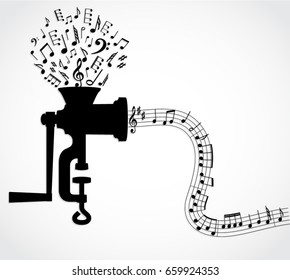 meat grinder with music note / abstract silhouette illustration