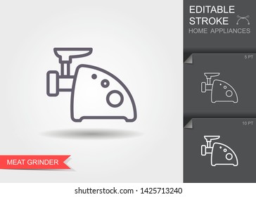 Meat grinder. Outline icon with editable stroke. Linear symbol of the home appliances with shadow