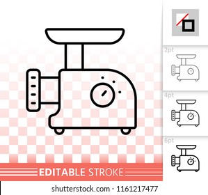 Meat grinder thin line icon. Outline sign of kitchen equipment. Mincer linear pictogram with different stroke width. Simple vector transparent symbol. Meat grinder editable stroke icon without fill