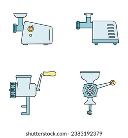 Meat grinder tool icon set. Outline set of meat grinder tool vector icons thin line color flat on white