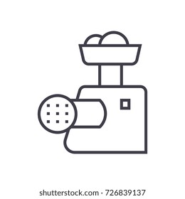 meat grinder vector line icon, sign, illustration on background, editable strokes