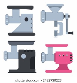 Meat grinders vector cartoon set isolated on a white background.