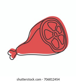 Meat ham icon in doodle style vector illustration for design and web isolated on white background. Meat ham vector object for labels and advertising