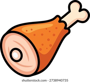 Meat ham leg icon for butcher shop menu and healthy protein beef or smoked pork knuckle illustration
