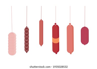 Meat and ham set, butcher shop. Isometric vector illustration in flat design.