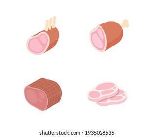 Meat and ham set, butcher shop. Isometric vector illustration in flat design.