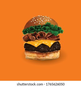 Queso de hamburguesa de carne en el fondo naranja 