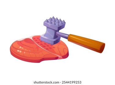 Martillo de carne para el proceso de cocción y preparación de alimentos, ícono de Vector. Crudo cumplir el procesamiento y la preparación antes de cocinar, martillo de carne o utensilios de cocina y utensilios de cocina herramienta de cocinero chef