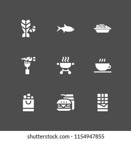 meat icon. 9 meat set with fish, meal, food and restaurant and bbq vector icons for web and mobile app