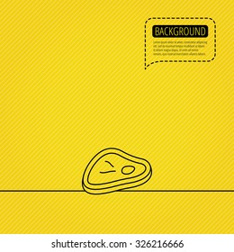 Meat icon. Beef steak sign. Barbecue meat slice symbol. Speech bubble of dotted line. Orange background. Vector