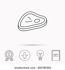 Meat icon. Beef steak sign. Barbecue meat slice symbol. Download arrow, lamp, learn book and award medal icons.