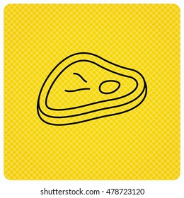 Meat icon. Beef steak sign. Barbecue meat slice symbol. Linear icon on orange background. Vector