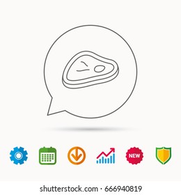 Meat icon. Beef steak sign. Barbecue meat slice symbol. Calendar, Graph chart and Cogwheel signs. Download and Shield web icons. Vector