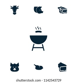 Meat icon. collection of 7 meat filled icons such as pig, pie, chicken, cow. editable meat icons for web and mobile.