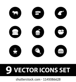 Meat icon. collection of 9 meat filled icons such as beef, burger, barbeque, food, sausage, cow. editable meat icons for web and mobile.