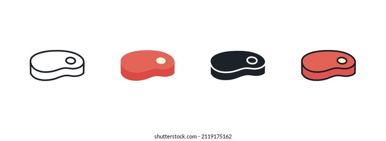 Meat icon. Linear flat color icons contour shape outline. Black isolated silhouette. Fill solid icon. Modern glyph design. Set of vector illustrations. Meat products. Food ingredients