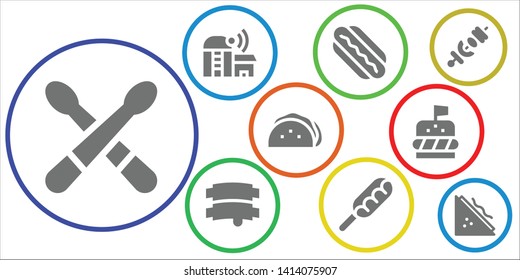 meat icon set. 9 filled meat icons.  Simple modern icons about  - Drumsticks, Farm, Hotdog, Ribs, Hot dog, Taco, Burger, Skewer, Sandwich