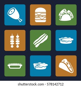 meat icon. Set of 9 meat filled icons such as beef, taco, double burger, pie, kebab